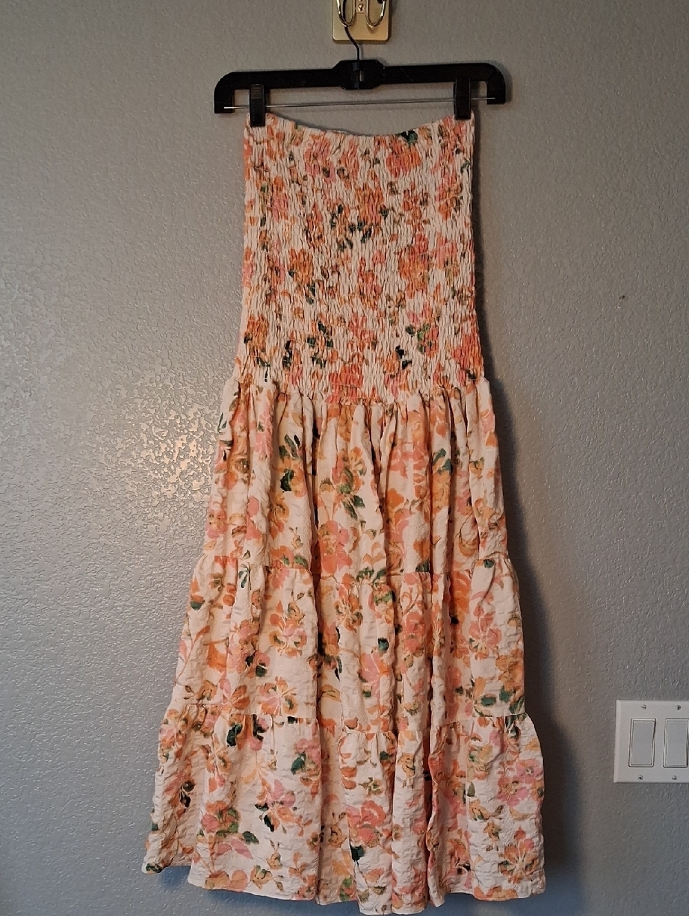 Misa Los Angeles Strapless Floral Maxi Dress in Peach, Green, Cream
